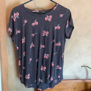 LOFT, women small shirt. Grey with cherries/flowers. Light weight.